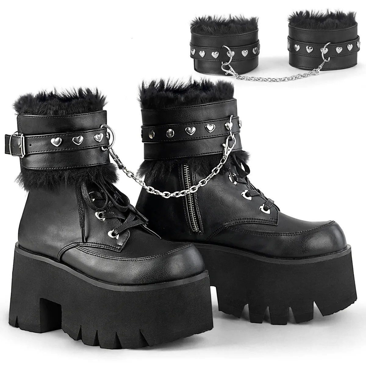 Ashes 57 Platform Ankle Boots Black Furry - Demonia Direct