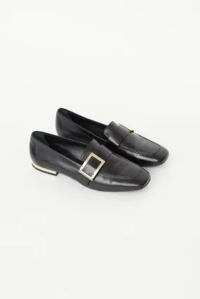Black Leather Buckle Loafer