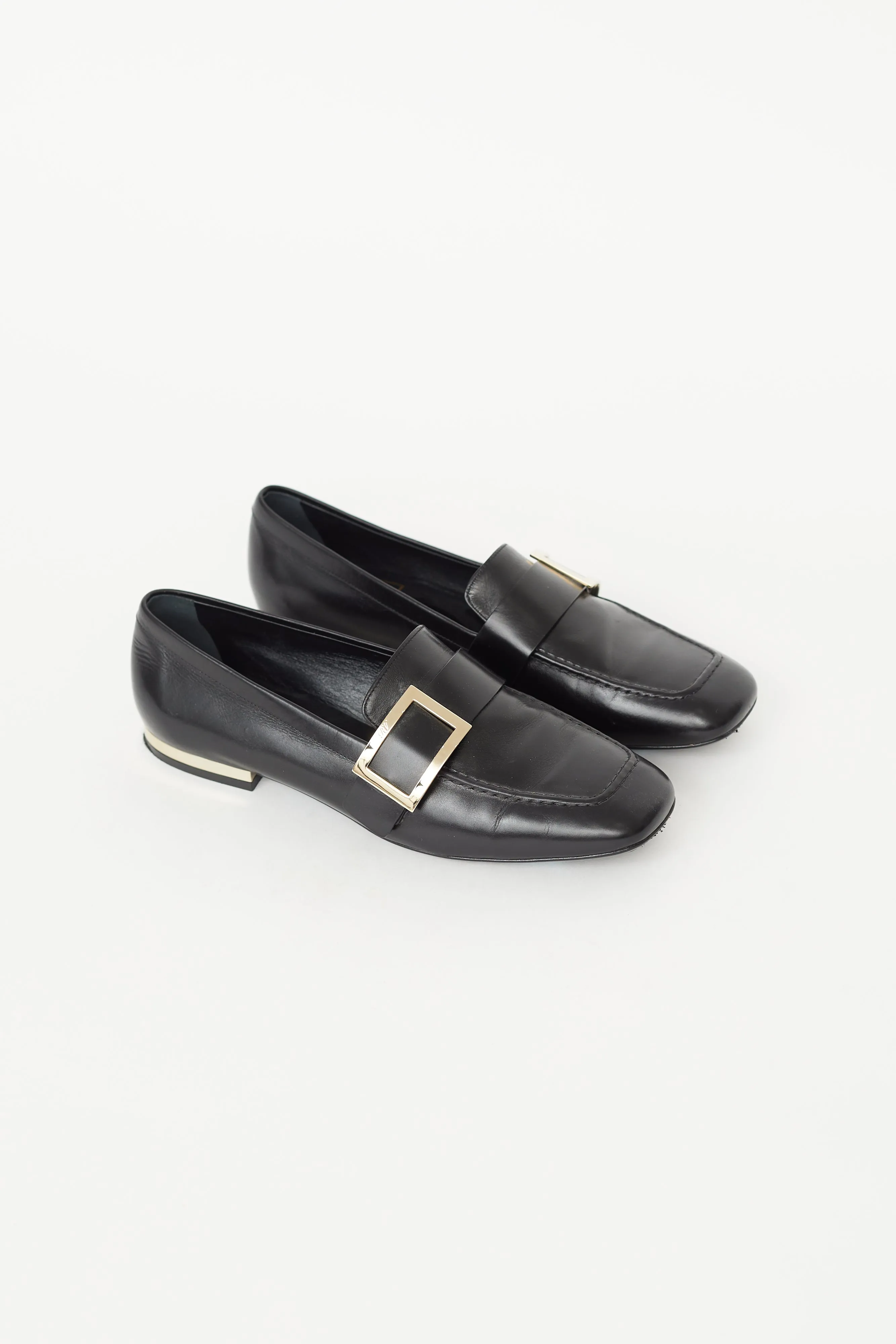 Black Leather Buckle Loafer