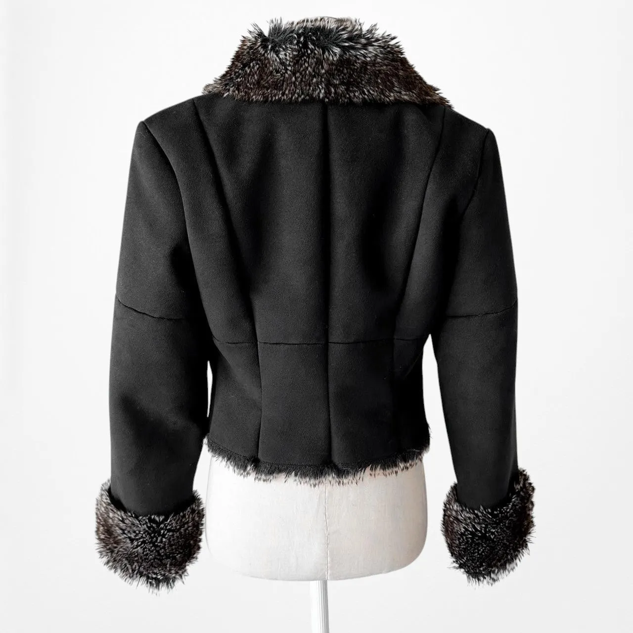 Black Vintage Suede Penny Lane Teddy Fur Lined Cropped Jacket Size XS/S