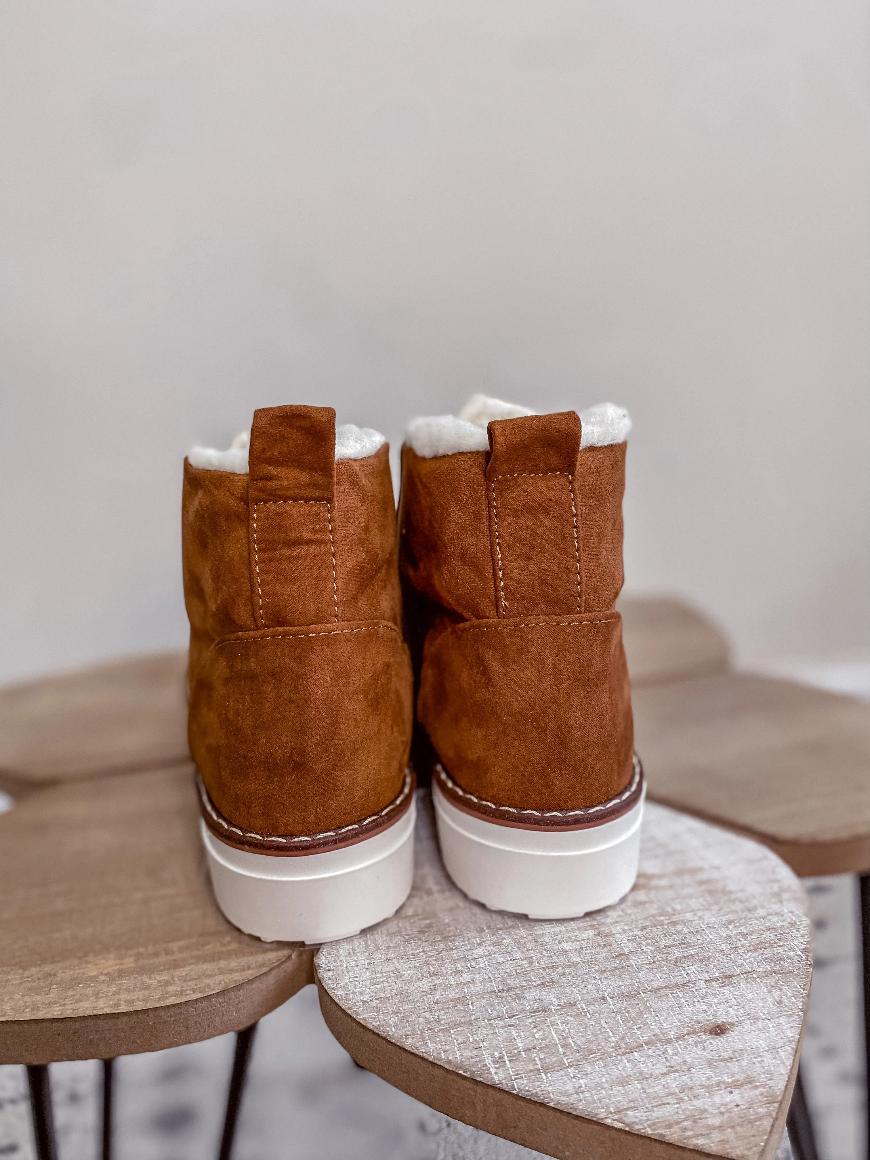 Camel Fur Lined Lace Up Bootie
