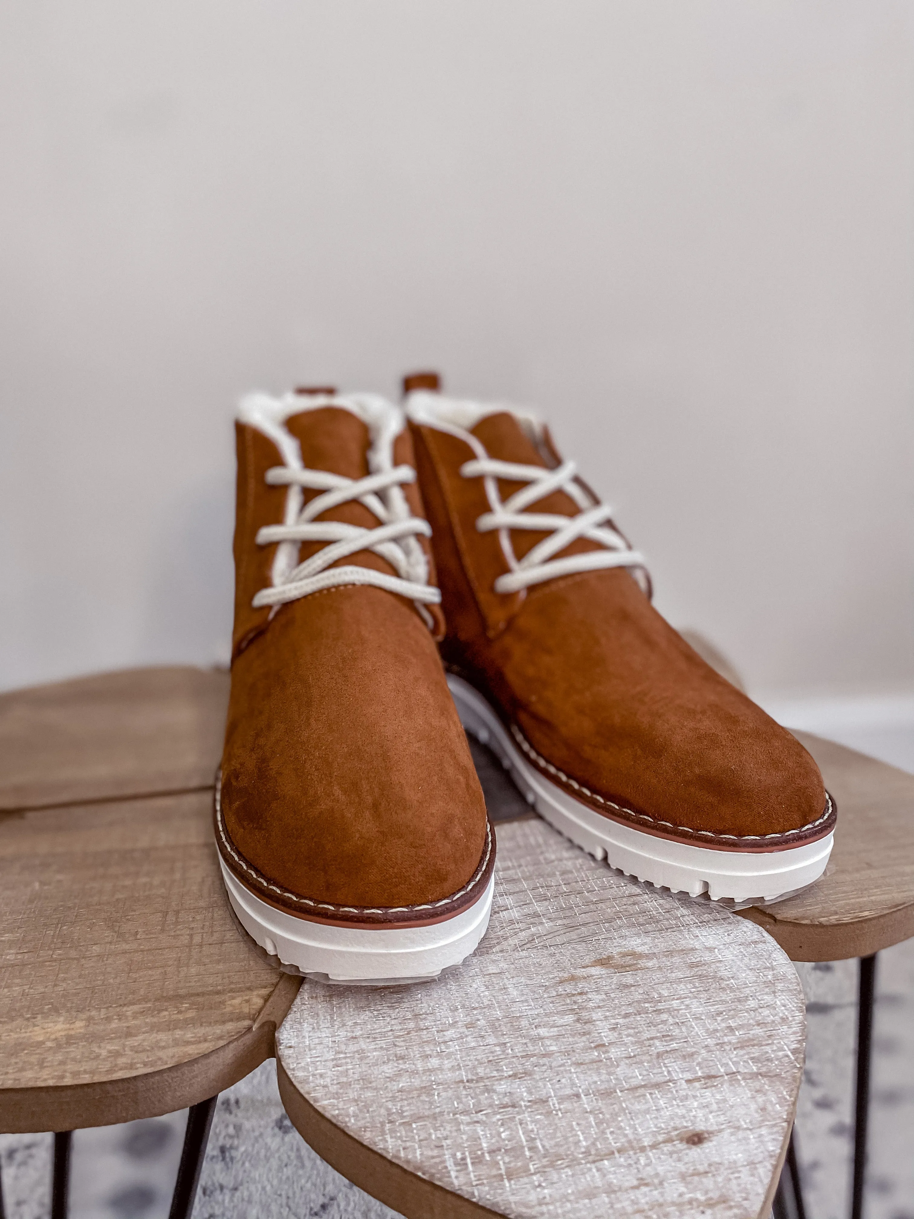 Camel Fur Lined Lace Up Bootie