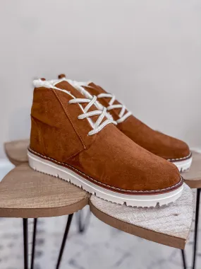 Camel Fur Lined Lace Up Bootie