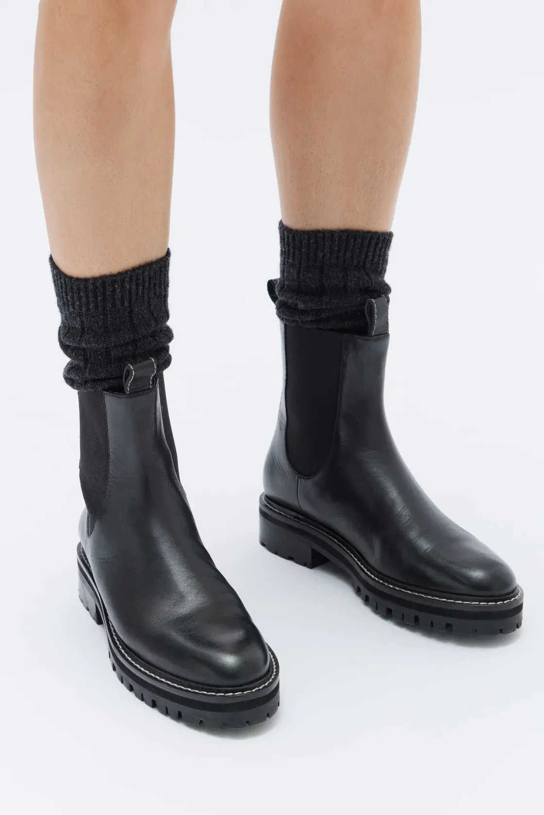 CONTRAST STITCH LEATHER BOOT | BLACK