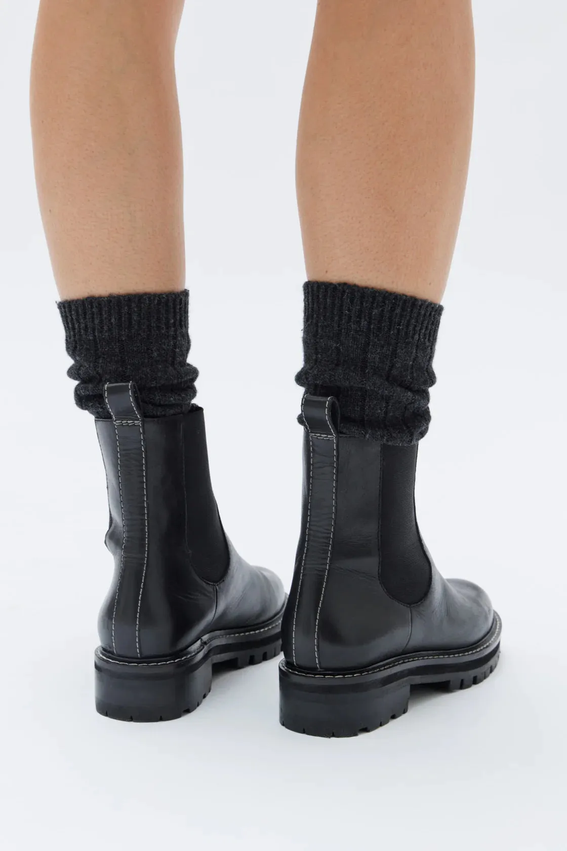 CONTRAST STITCH LEATHER BOOT | BLACK