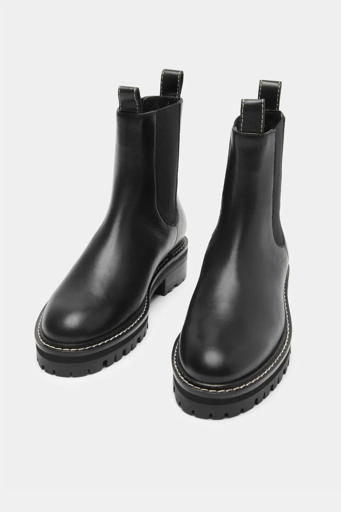 CONTRAST STITCH LEATHER BOOT | BLACK
