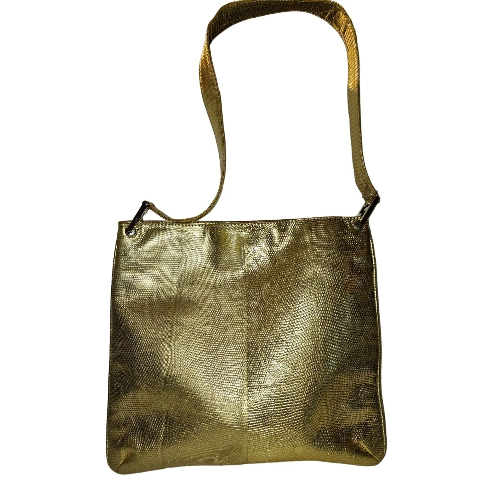 Fendi gold reptile tote with chrome FF accents