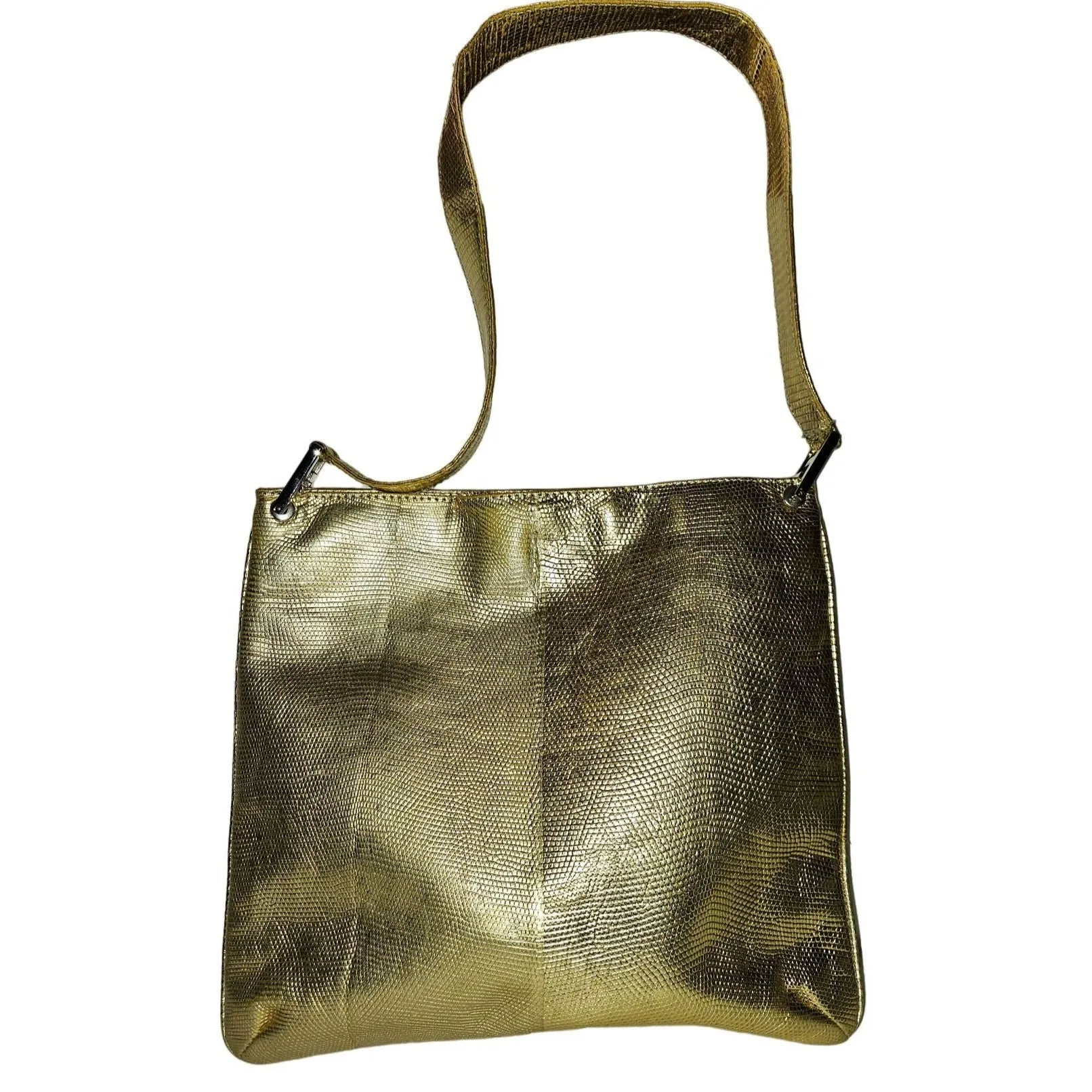 Fendi gold reptile tote with chrome FF accents