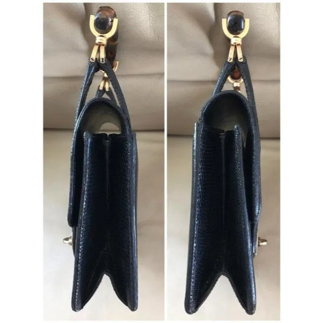 Gucci Box Skin Lunch Style With Midnight Bluebamboo Handle Lizardsnakeskin Satchel