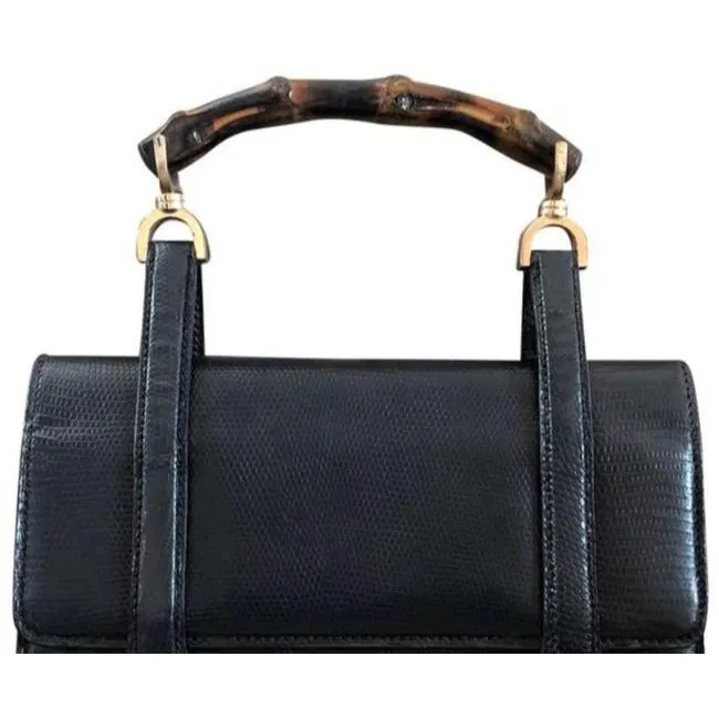 Gucci Box Skin Lunch Style With Midnight Bluebamboo Handle Lizardsnakeskin Satchel