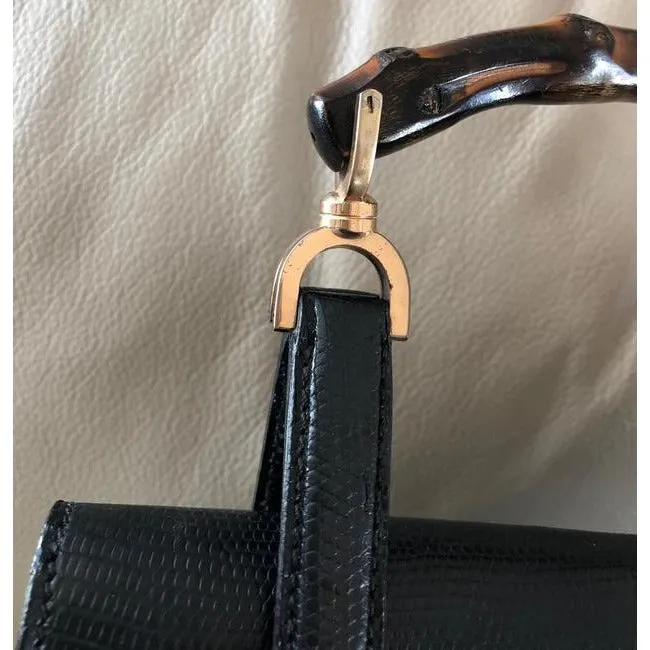 Gucci Box Skin Lunch Style With Midnight Bluebamboo Handle Lizardsnakeskin Satchel
