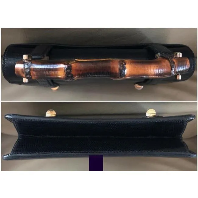Gucci Box Skin Lunch Style With Midnight Bluebamboo Handle Lizardsnakeskin Satchel