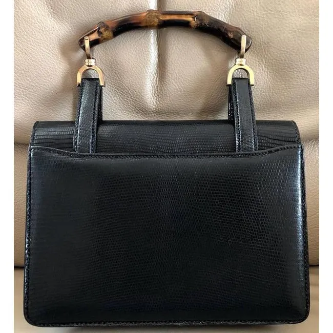 Gucci Box Skin Lunch Style With Midnight Bluebamboo Handle Lizardsnakeskin Satchel
