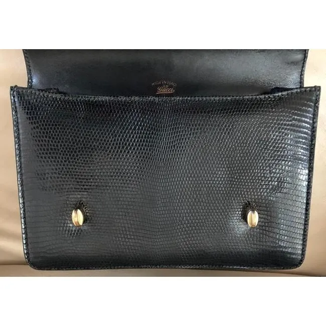 Gucci Box Skin Lunch Style With Midnight Bluebamboo Handle Lizardsnakeskin Satchel