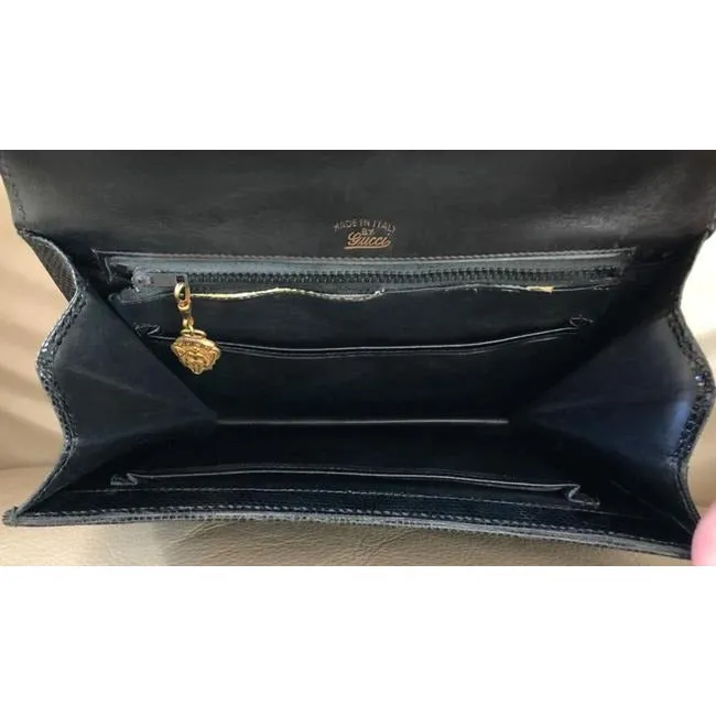 Gucci Box Skin Lunch Style With Midnight Bluebamboo Handle Lizardsnakeskin Satchel