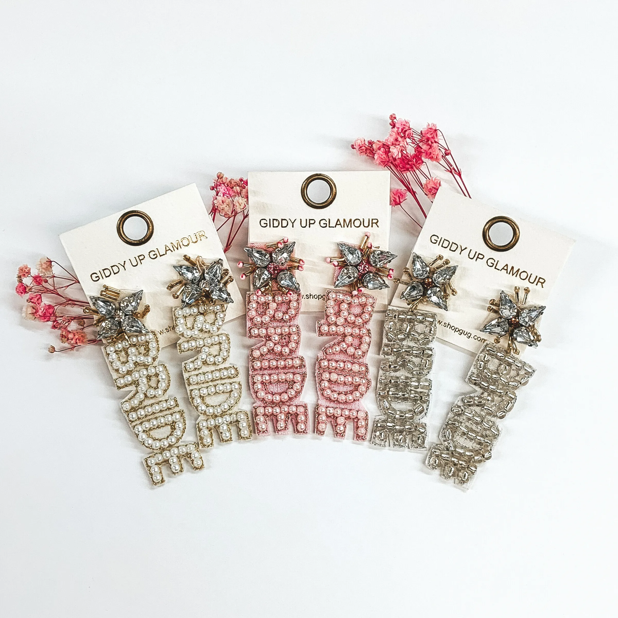 Here Comes the Bride Beaded Earrings in Light Pink