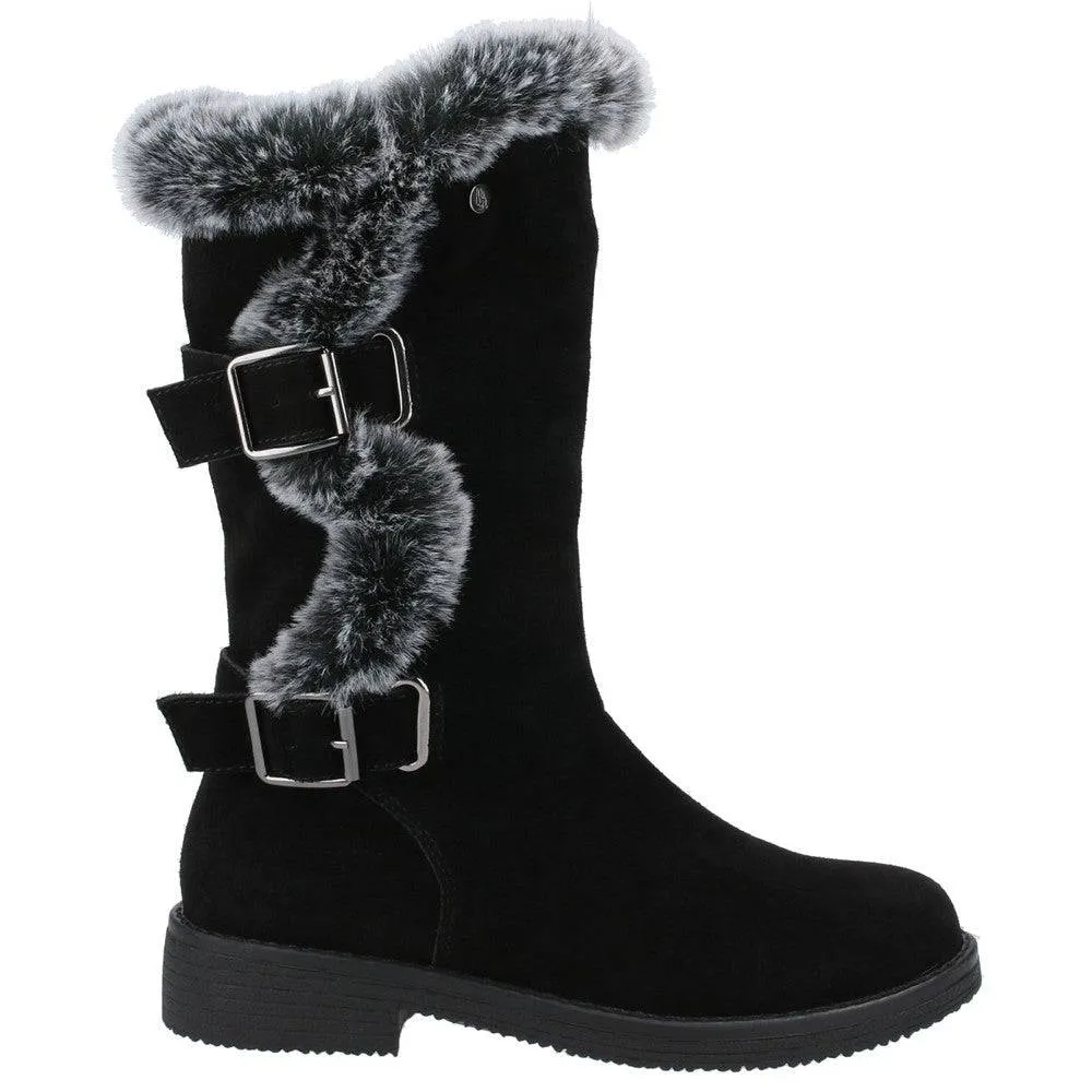 Hush Puppies Megan Ladies Black Suede Water Resistant Side Zip Mid-Calf Boots