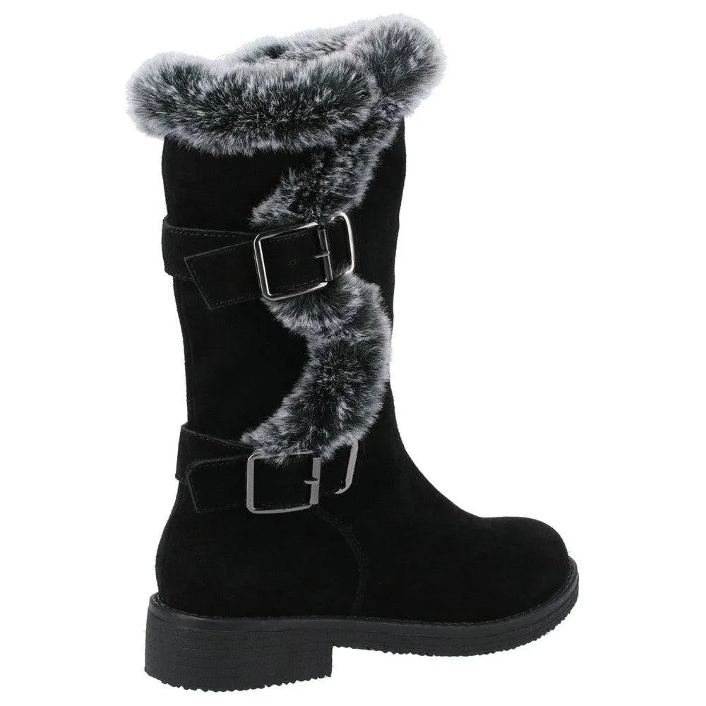 Hush Puppies Megan Ladies Black Suede Water Resistant Side Zip Mid-Calf Boots