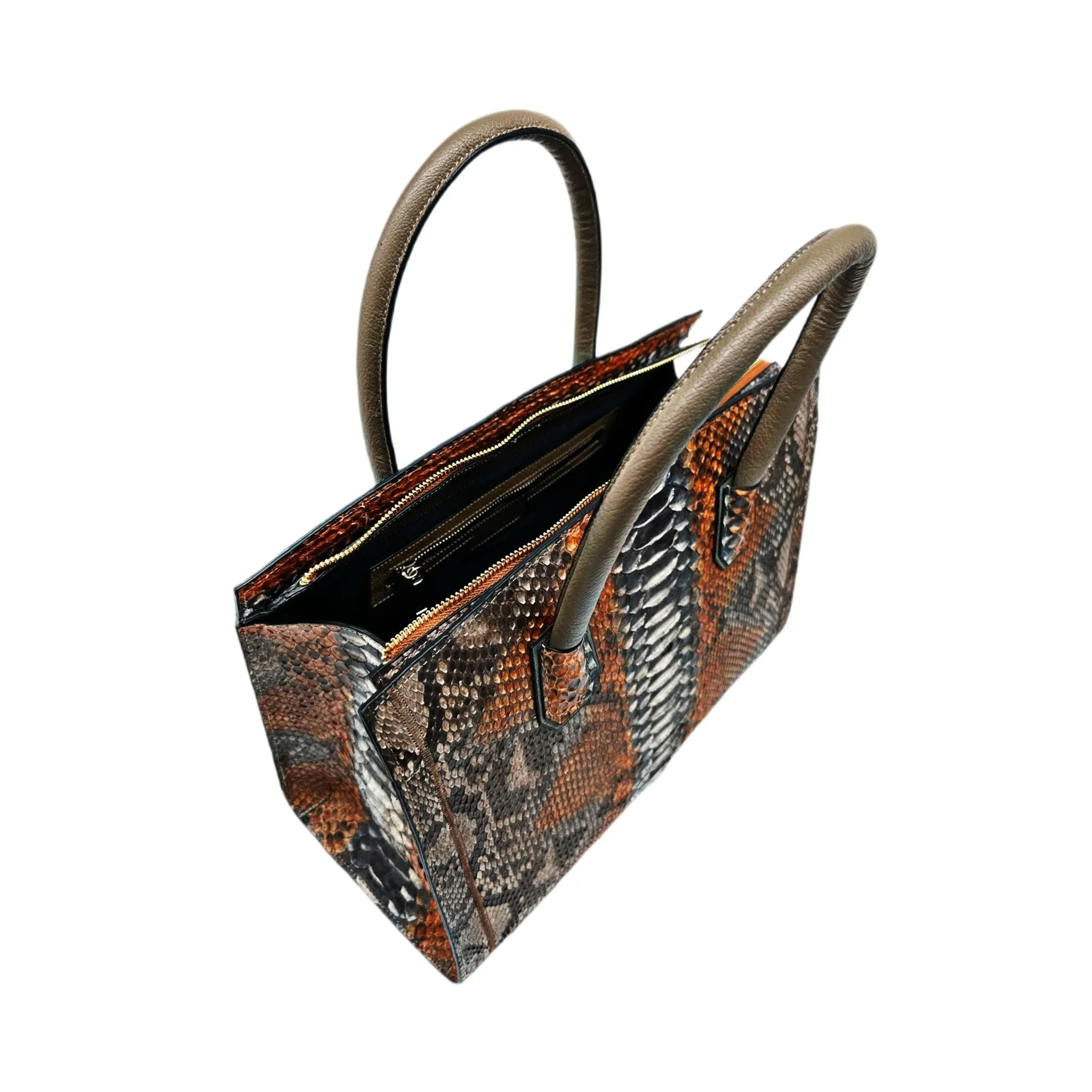 Large Amber Glow Snakeskin Top Handle Professional Tote Bag