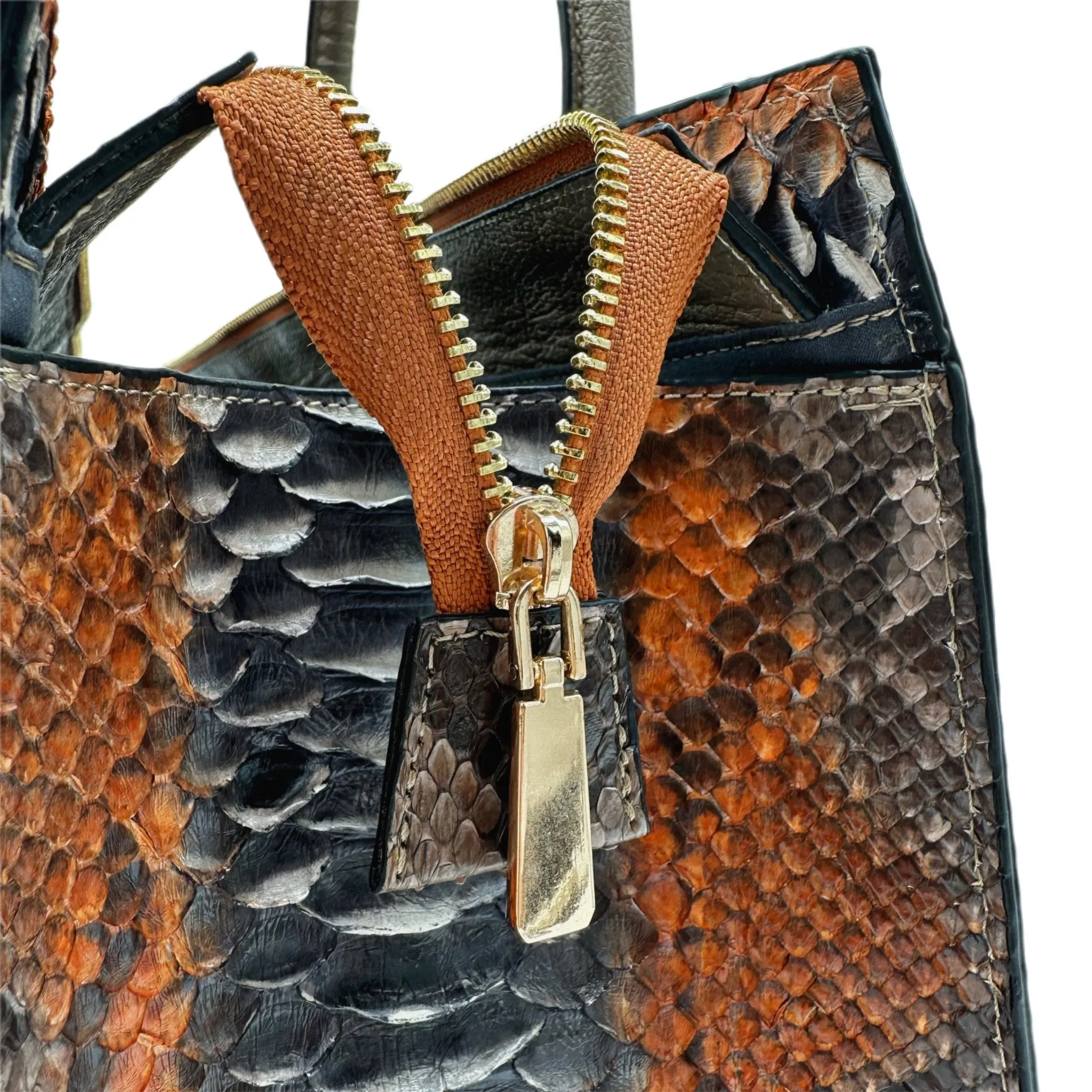 Large Amber Glow Snakeskin Top Handle Professional Tote Bag