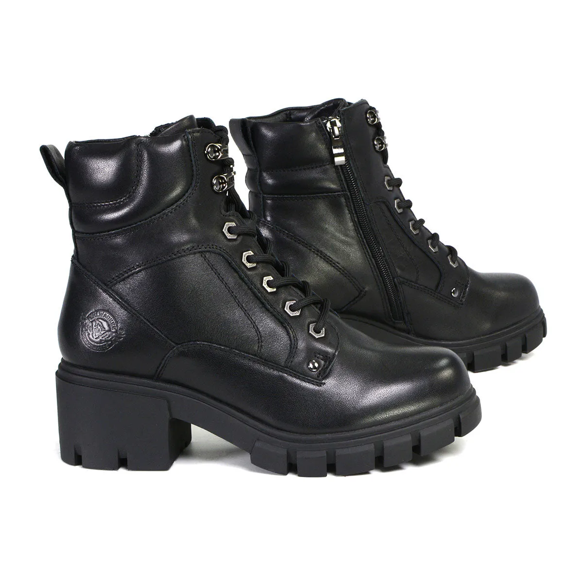 MBL9447 Women's Garter Black Leather Lace to Toe Motorcycle Boots