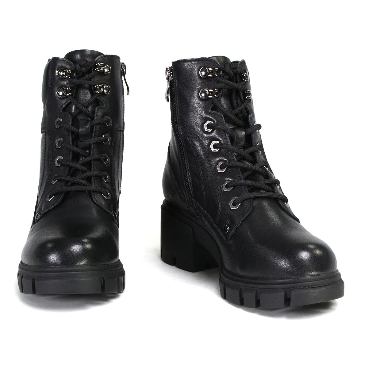 MBL9447 Women's Garter Black Leather Lace to Toe Motorcycle Boots