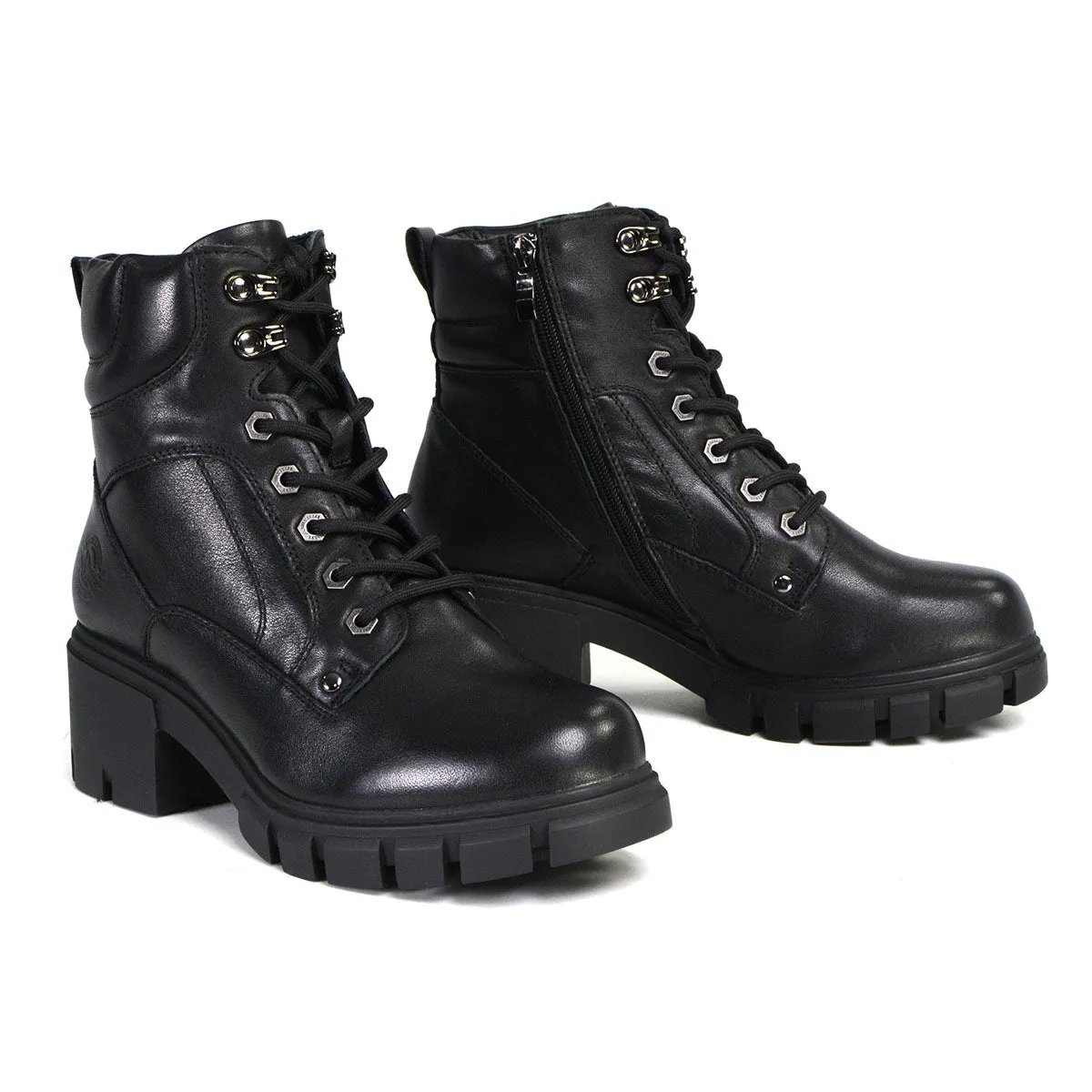 MBL9447 Women's Garter Black Leather Lace to Toe Motorcycle Boots