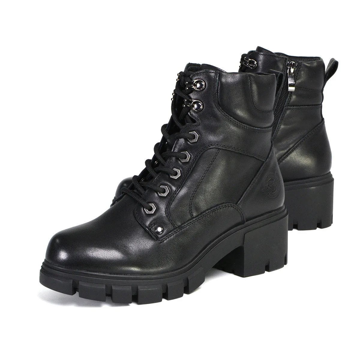 MBL9447 Women's Garter Black Leather Lace to Toe Motorcycle Boots