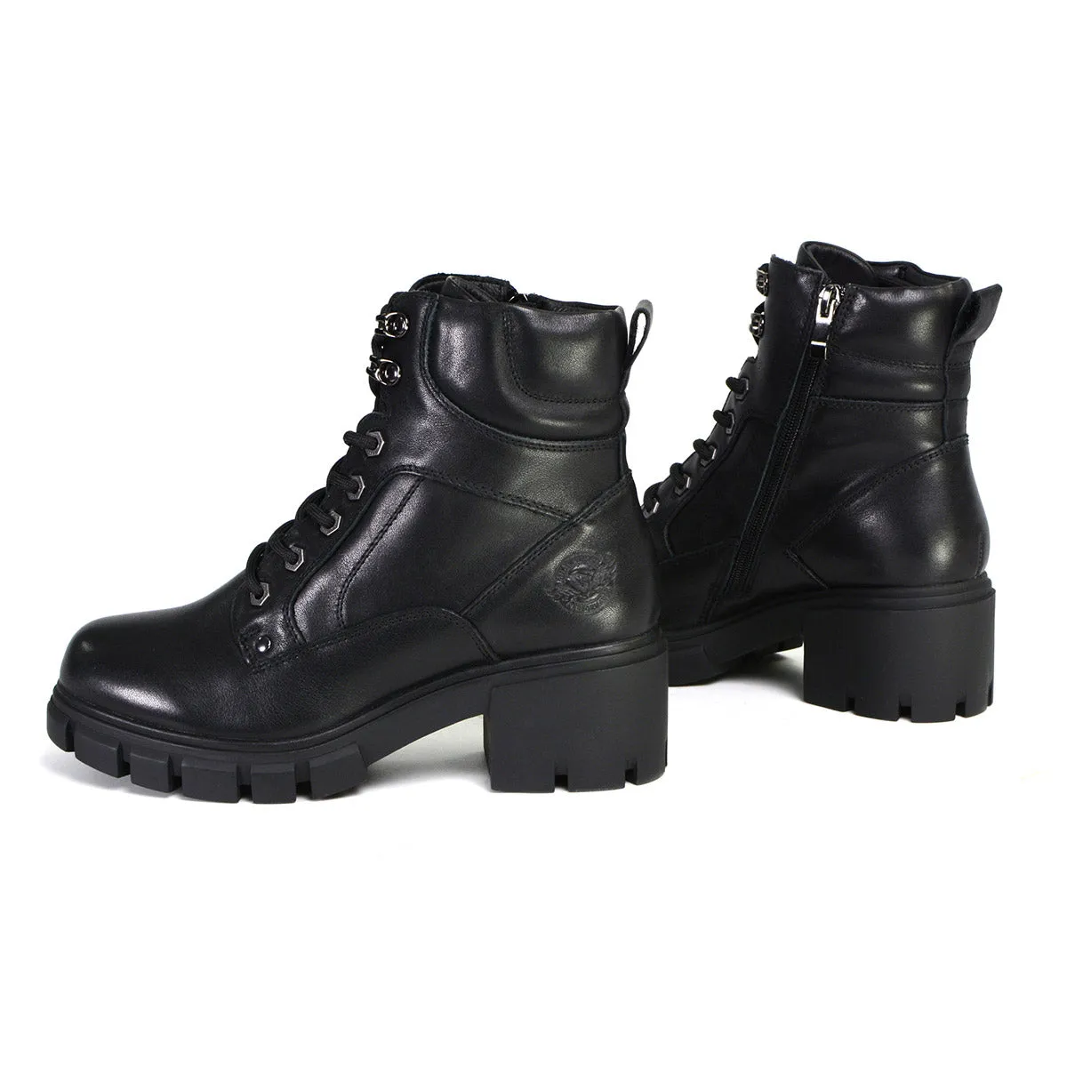 MBL9447 Women's Garter Black Leather Lace to Toe Motorcycle Boots